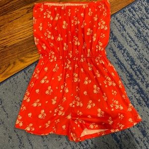 Red Flower Strapless Romper